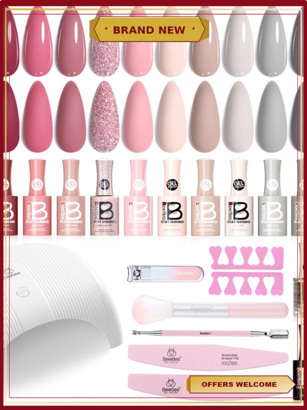 Gel Nail Polish Starter Kit with UV Lamp, 12 Colors, Professional Salon